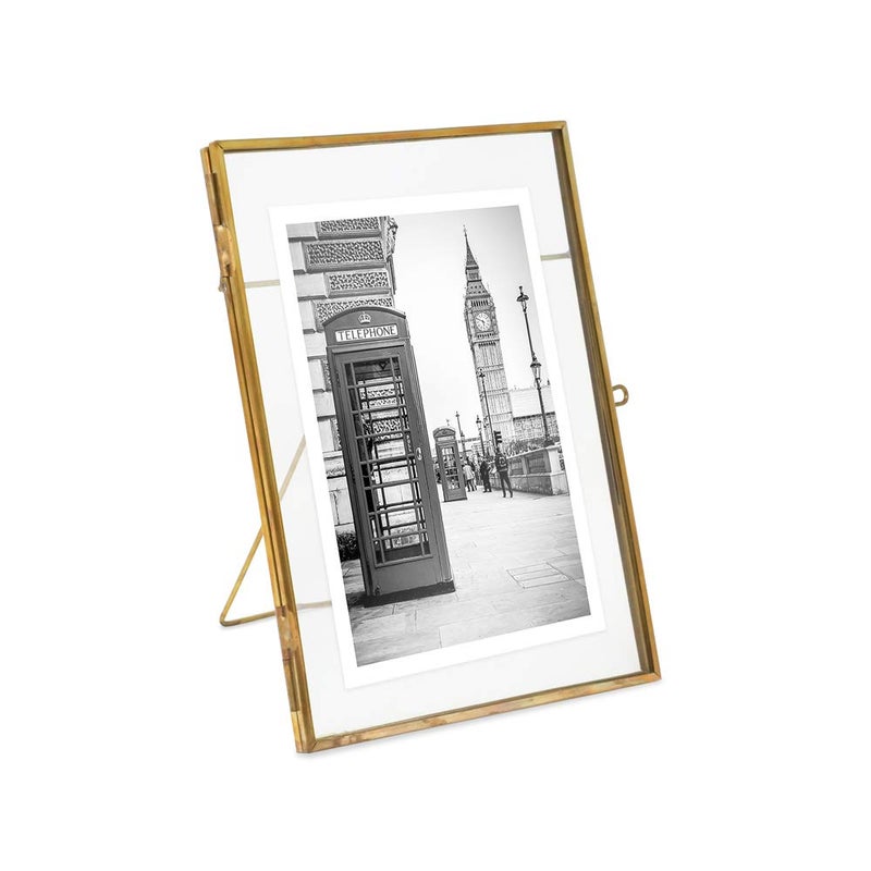 Isaac Jacobs 5x7 (2-Pack), Antique Gold, Vintage Style Brass and Glass, Metal Floating Picture Frame (Vertical) with Locket Closure, for Photos, Art, & More, Tabletop Display (5x7 Antique Gold) - Image 2